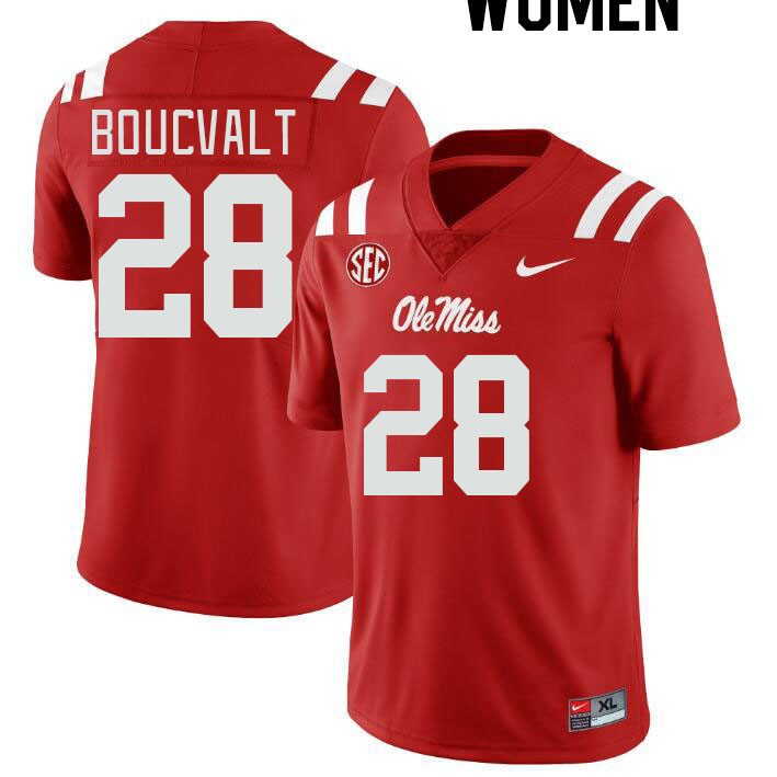 Women #28 Lex Boucvalt Ole Miss Rebels College Football Jerseyes Stitched Sale-Red